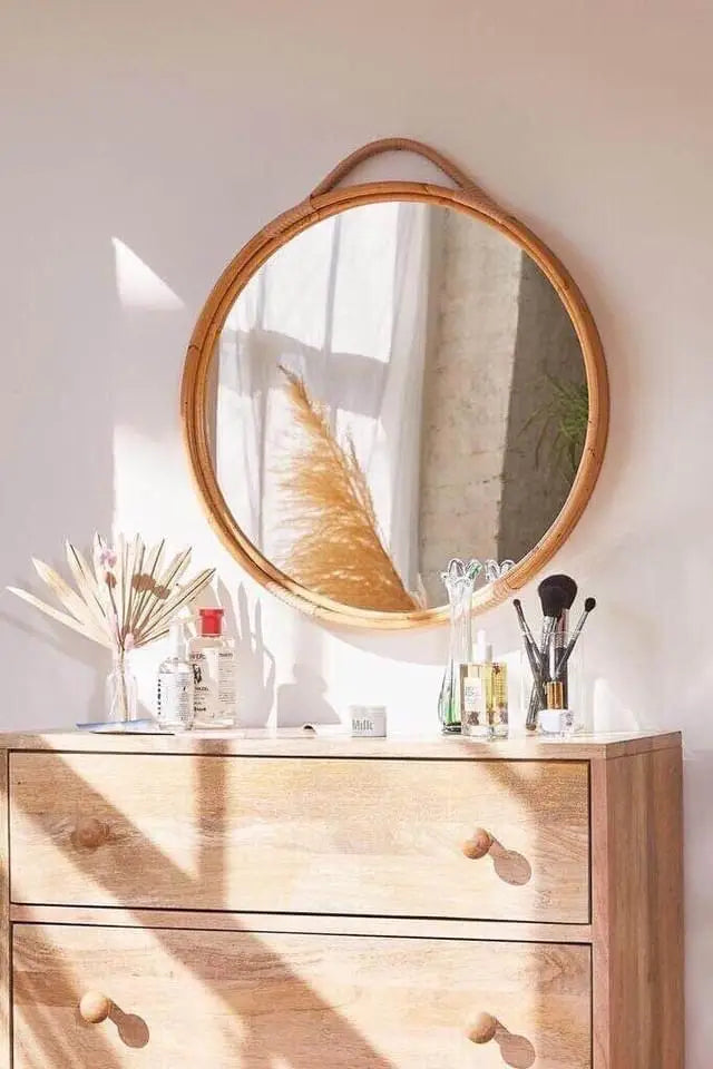 Round Rattan Accent Mirror