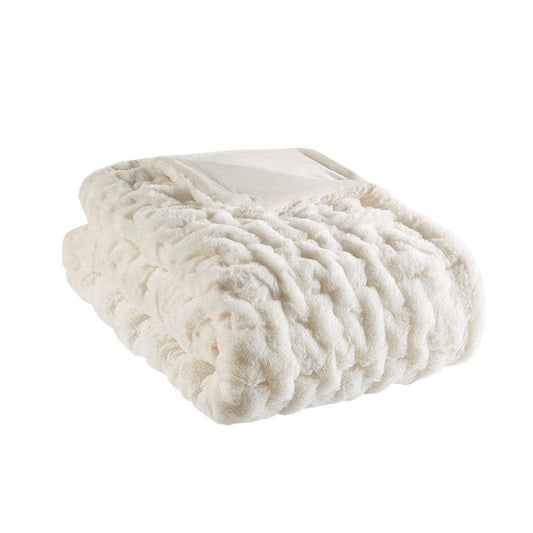 Ruched 50x60" Throw Blanket, Ivory