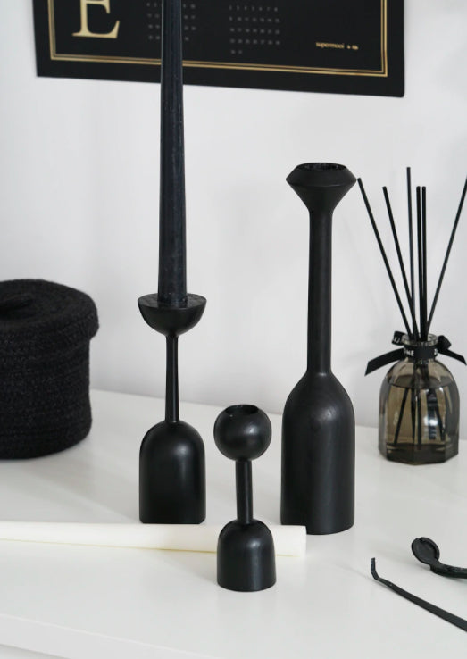 Black Wood Candle Holder