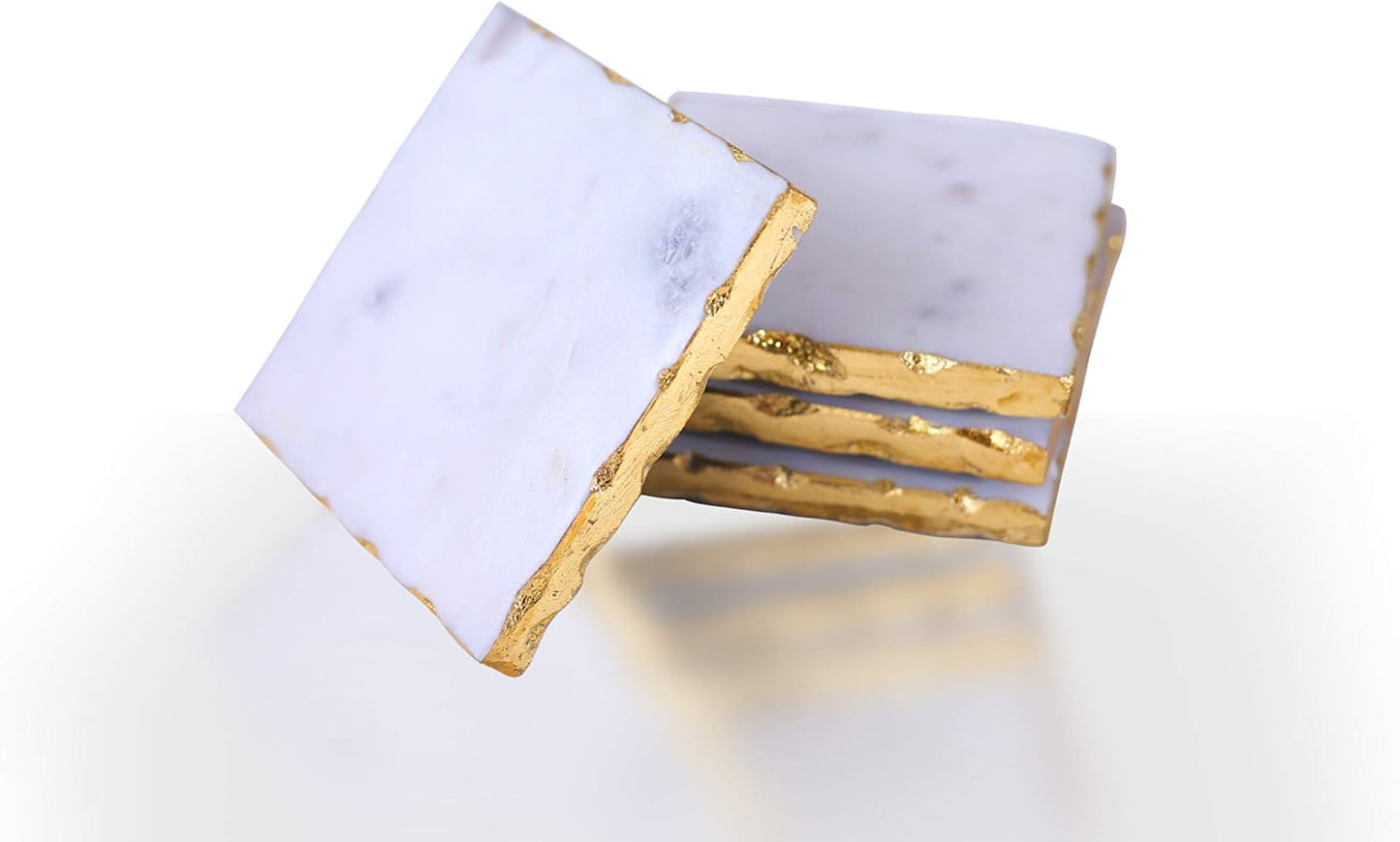 White Marble-Square Coasters with Gold Foiling (Set of 4)
