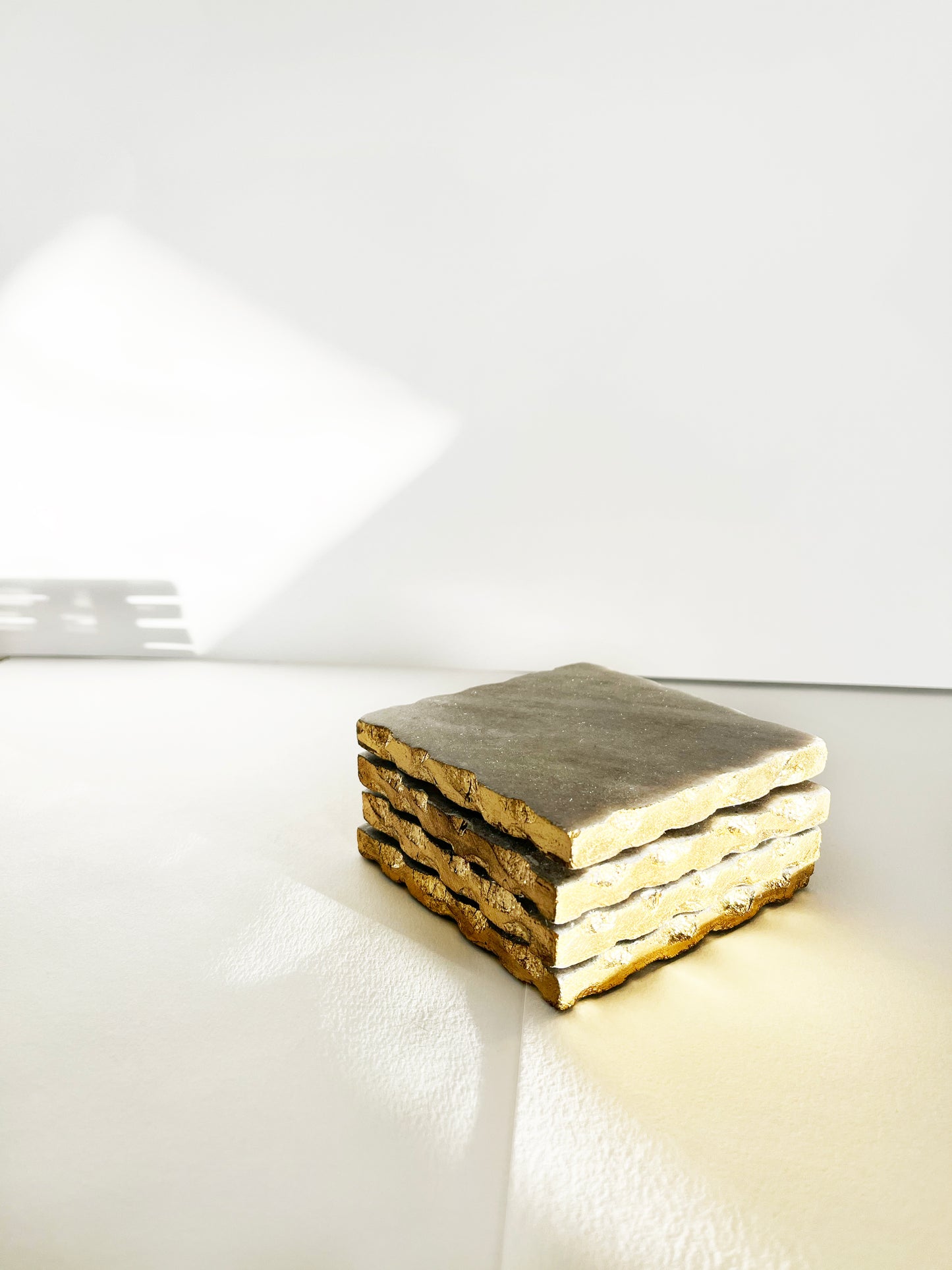 White Marble-Square Coasters with Gold Foiling (Set of 4)