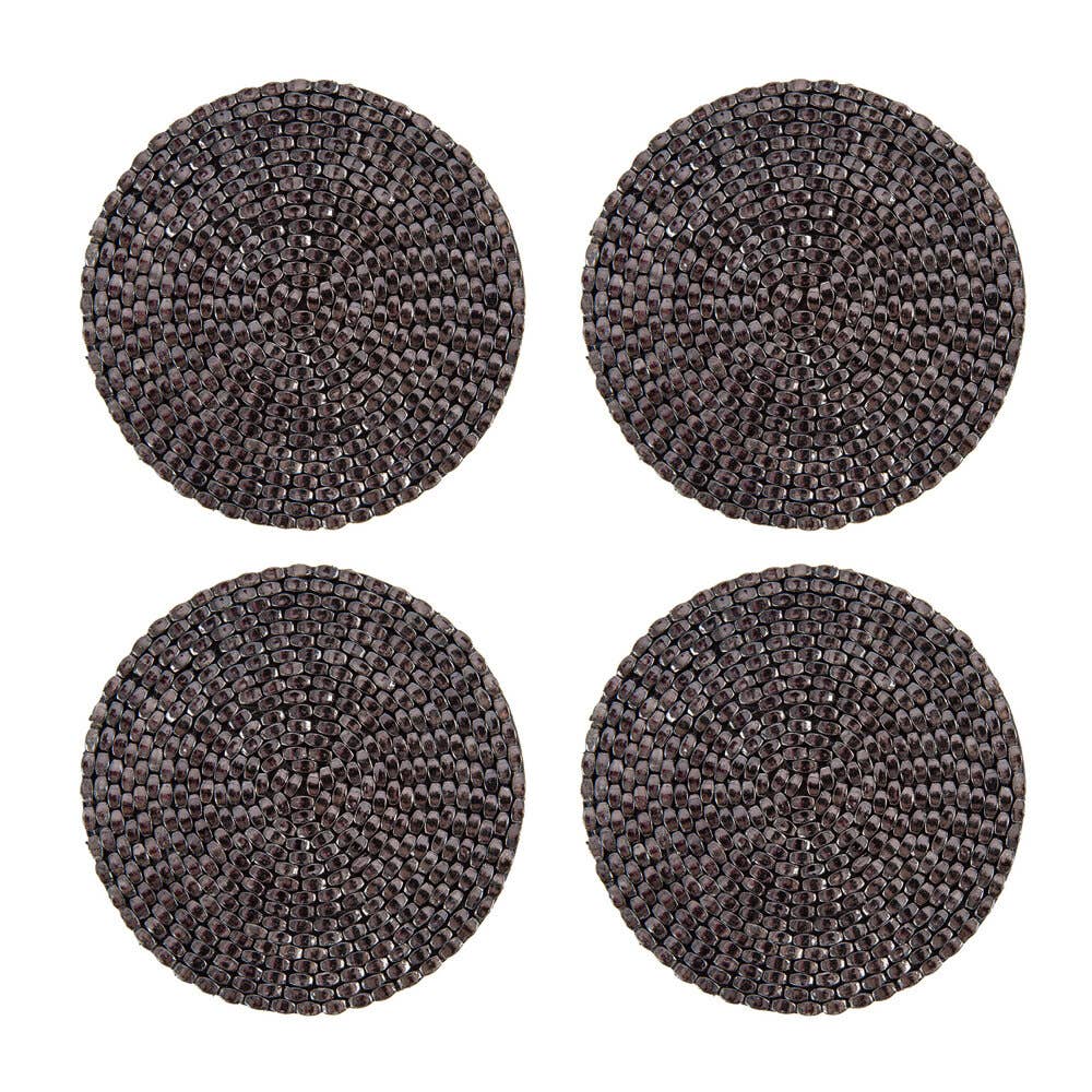 Woven Beaded Coaster - Set of 4 - Gunmetal