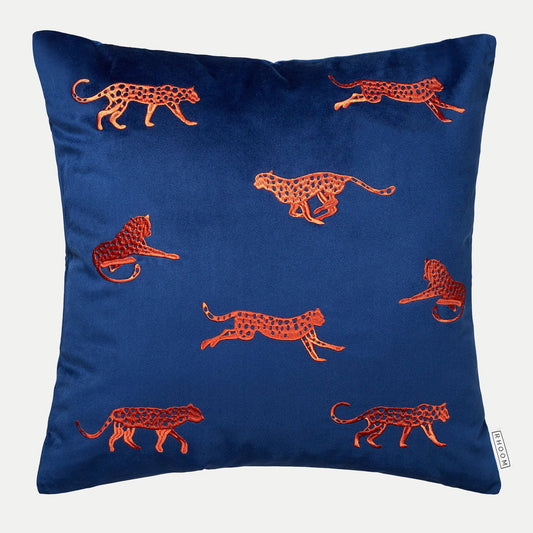 Embroidered Velvet Leopard Cushion Blue Throw Pillow 45cm18"