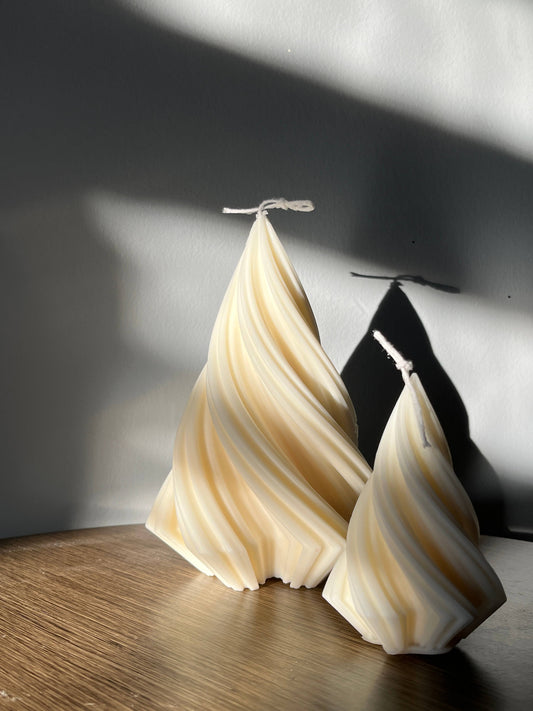 One Large Swirl Christmas Tree Candle | Holiday Gifts | Winter Candle