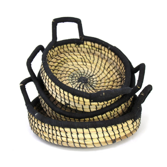 Natural Nested Baskets with Black Accents (Set of 3)