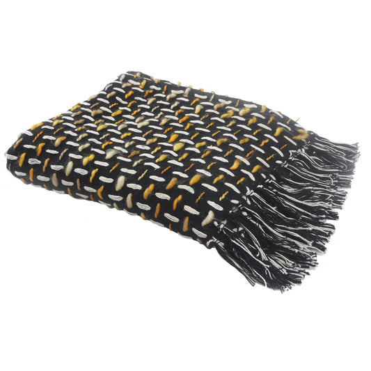 Modern Interwoven Throw Blanket with Fringe