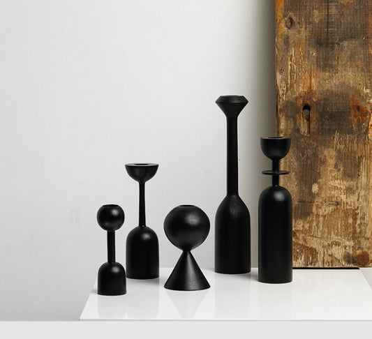 Black Wood Candle Holder